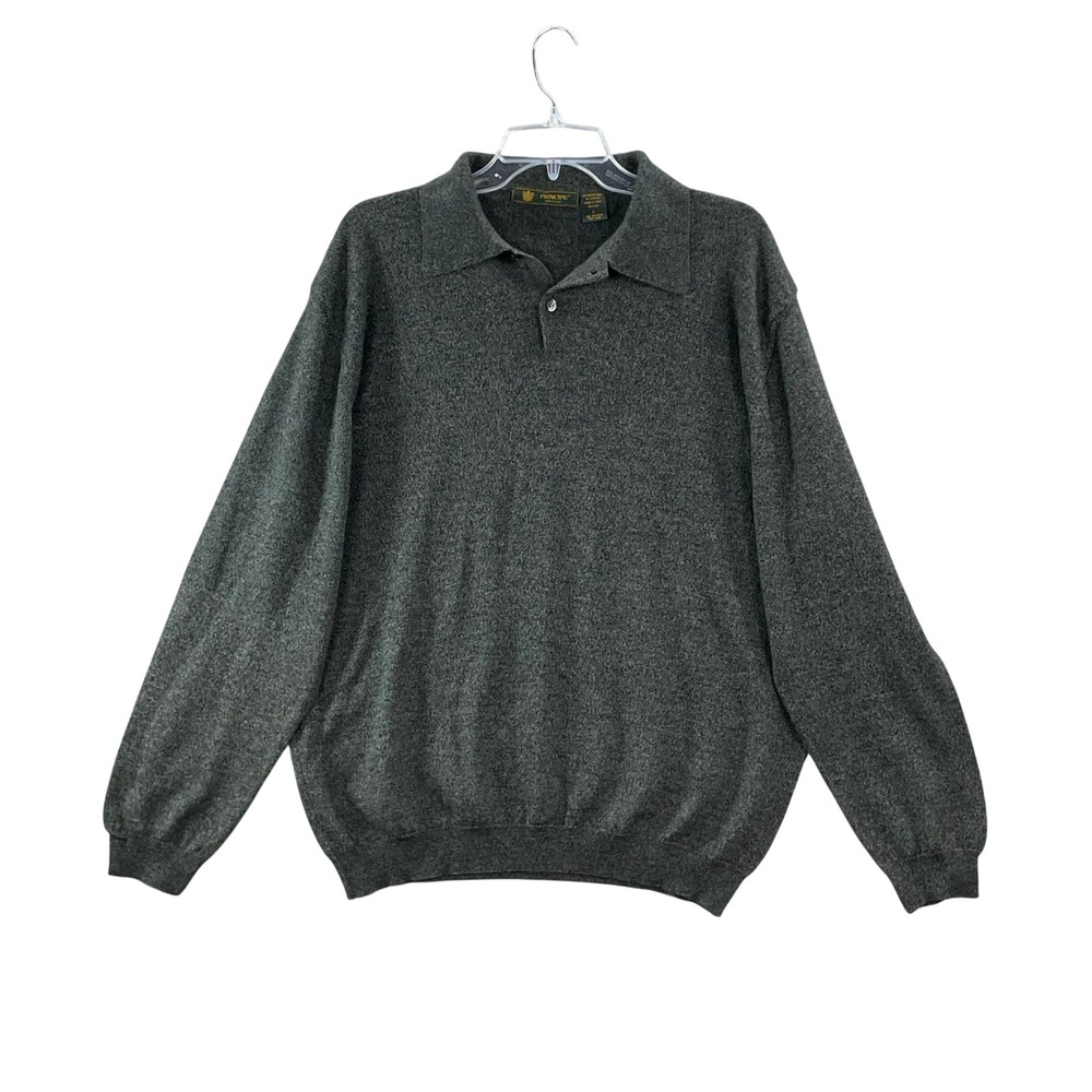 Principe Polo Sweater Men Large Grey Merino Wool Blend Long Sleeve Made in Italy